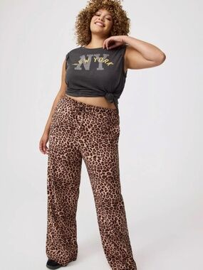 Studio Leopard High-Rise Wide Leg Pull-On Crepe Pant